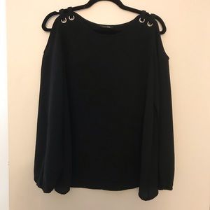 Long Sleeve Peep Shoulder Black Blouse Women’s Med
